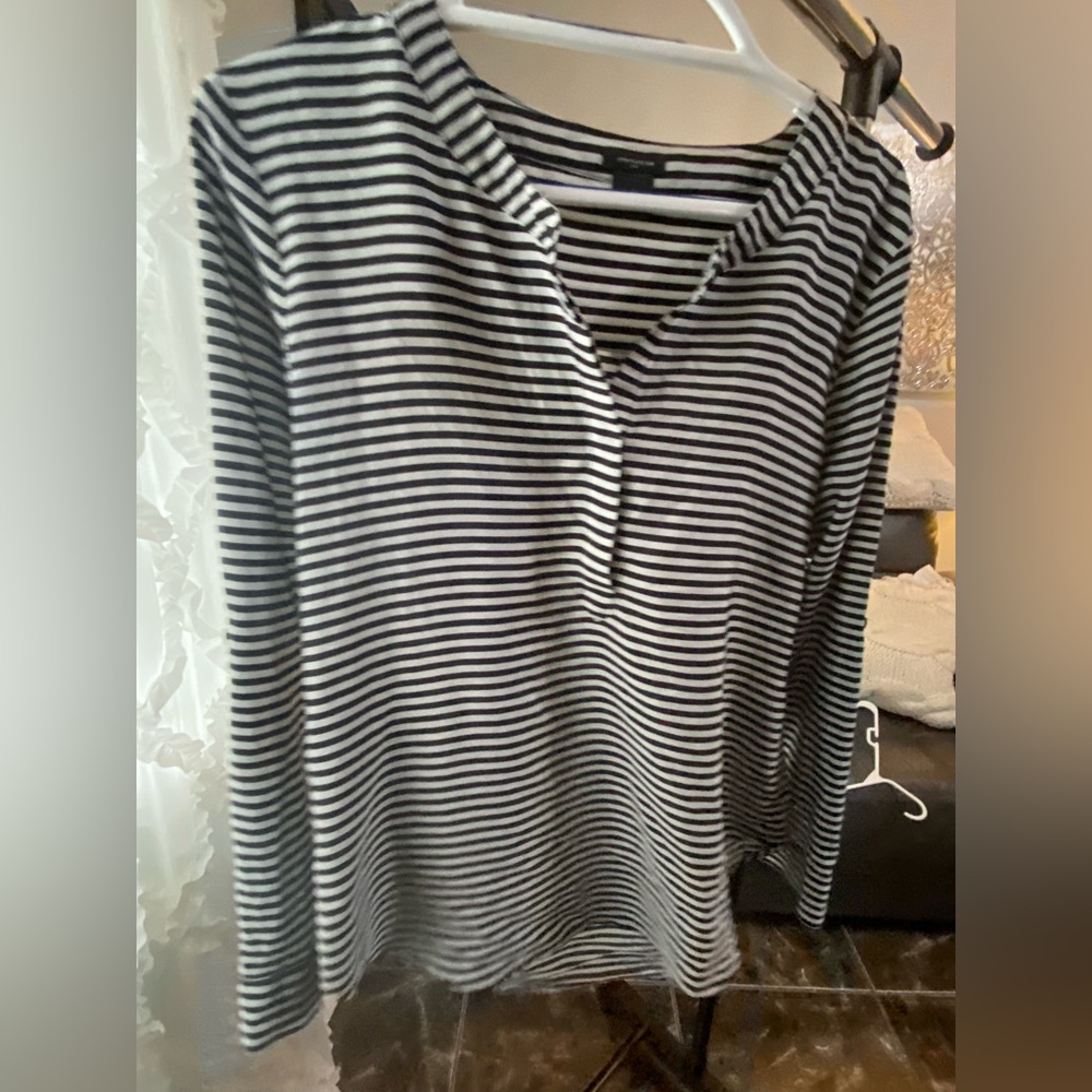 ANN Taylor Grey and Black Striped Blouse- Size Mediu